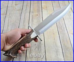 Custom Handmade D2 Steel Bowie Hunting Knife, Stag Horn Handle with Sheath