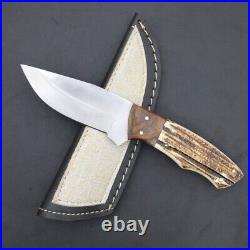Custom Handmade D2 Steel Camping Hunting Knife Stage Horn With Leather Cover