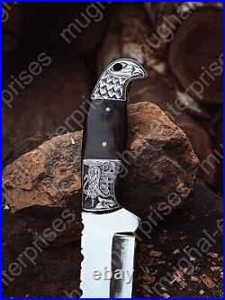 Custom Handmade D2 Steel Hand Engraved Hunting Tanto Knife With Leather Sheath