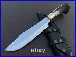 Custom Handmade D2 Steel Hunting 15in Bowie Knife Deer Horn Handle with Sheath