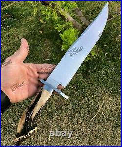 Custom Handmade D2 Steel Hunting Bowie Knife With Stag Horn Handle & Sheath