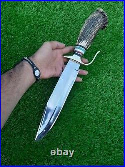 Custom Handmade D2 Steel Hunting Bowie knife with Amazing Crown Stag Horn Handle