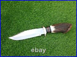 Custom Handmade D2 Steel Hunting Bowie knife with Beautiful Stag Horn Handle