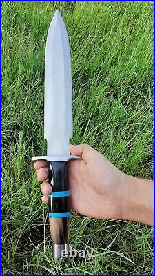 Custom Handmade D2 Steel Hunting Dagger Knife with Bull Horn & Colored Bone