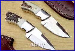 Custom Handmade D2 Steel Hunting Knife With Stag Horn Handle With Leather Sheath
