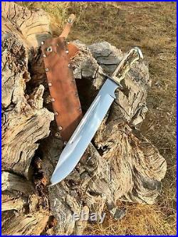 Custom Handmade D2 Steel Hunting / Stag Horn Handle Bowie Knife With Sheath