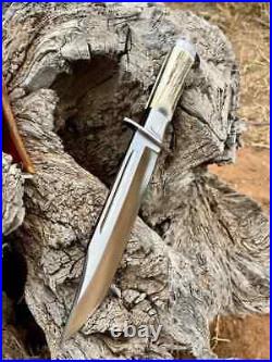 Custom Handmade D2 Steel Hunting Survival Bowie Knife Stag Handle Knife WithSheath