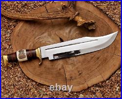 Custom Handmade D2 Steel Stag Horn Handle Bowie Hunting Knife With Sheath