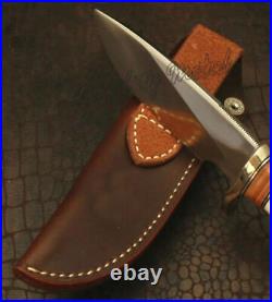 Custom Handmade D2 Steel Stang Horn Mirror Polished Trapper Knife With Sheath