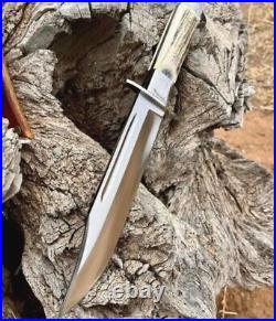 Custom Handmade D2-Tool Stee Hunting Bowie Knife WIth Stage Horn Handle