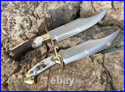 Custom Handmade D2 Tool Steel Hunting Bowie Knife Stag Horn With Leather Sheath