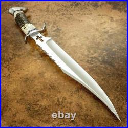Custom Handmade D2 Tool Steel Hunting Bowie Knife Survival Knife With Stag Horn