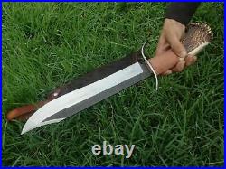 Custom Handmade D2 Tool Steel Hunting Bowie Knife With Antler Stag Horn