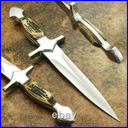Custom Handmade D2 Tool Steel Hunting Dagger Knife With Stag Horn Handel