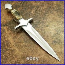 Custom Handmade D2 Tool Steel Hunting Dagger Knife With Stag Horn Handel