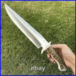 Custom Handmade D2 Tool Steel Hunting Survival Bowie Knife With Stag Horn