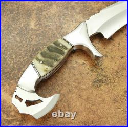 Custom Handmade D2 Tool Steel Ram Horn Beautiful Hunting Bowie Knife With Sheath