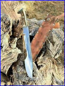Custom Handmade D2-tool Steel Hunting Bowie Knife With Stag Horn Handle