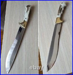 Custom Handmade D2-tool Steel Hunting Machette 20 Knife With Stag Horn Handle