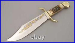 Custom Handmade Damascus D2 Steel Blade Knife With Stag Horn Handle & Leather Sh