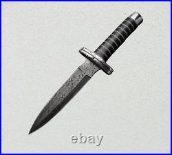 Custom Handmade Damascus Dagger with Beautiful Bull horn handle & leather sheath