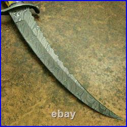 Custom Handmade Damascus Steekl Hunting Bowie Knife With Stag Horn Handle