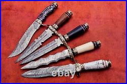 Custom Handmade Damascus Steel 5 Hunting Dagger Knife with Horn/Wood/Bone Handle