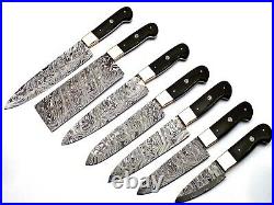 Custom Handmade Damascus Steel 7 Pc's Knife Chef Set with Buffalo Horn Handle