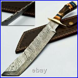 Custom Handmade Damascus Steel Amazing Tanto Knife With Natural Stag Horn Handle