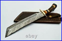 Custom Handmade Damascus Steel Amazing Tanto Knife With Natural Stag Horn Handle