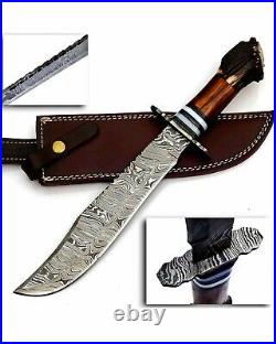 Custom Handmade Damascus Steel Bowie, Handle Made With Stag Horn