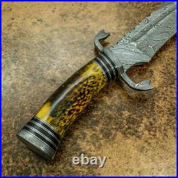 Custom Handmade Damascus Steel Fabulous Bowie Knife with Fire Stag Horn Handle