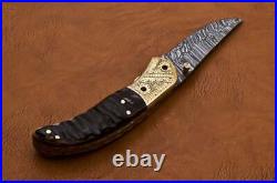 Custom Handmade Damascus Steel Fabulous Pocket Knife with Ram Horn on Handle