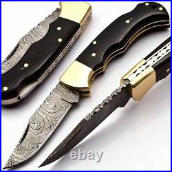 Custom Handmade Damascus Steel Hunting 5PC's Pocket Knife with Horn Handle