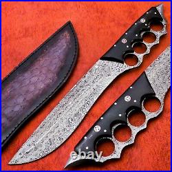 Custom Handmade Damascus Steel Hunting Bowie Knife with Buffalo Horn Handle