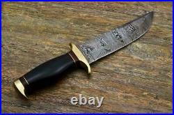 Custom Handmade Damascus Steel Hunting Knife with Beautiful Bull Horn Handle