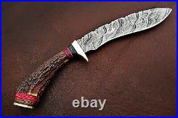 Custom Handmade Damascus Steel Hunting Kukri Knife with Stag Horn Handle