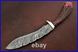 Custom Handmade Damascus Steel Hunting Kukri Knife with Stag Horn Handle