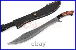 Custom Handmade Damascus Steel Machete Knife with Black Pakka Wood Handle