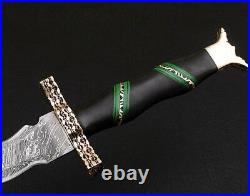 Custom Handmade Damascus Steel Twisted Dragon Sword with Black Horn & wood