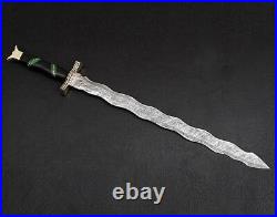 Custom Handmade Damascus Steel Twisted Dragon Sword with Black Horn & wood