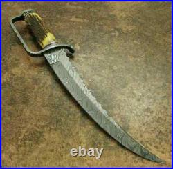 Custom Handmade Damascus Steel Vintage Bowie Knife With Stag Horn Handle