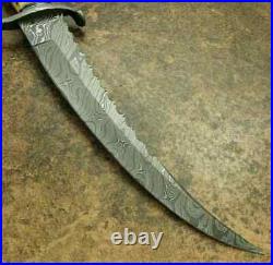 Custom Handmade Damascus Steel Vintage Bowie Knife With Stag Horn Handle