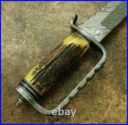 Custom Handmade Damascus Steel Vintage Bowie Knife With Stag Horn Handle