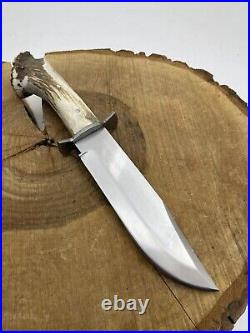 Custom Handmade Forged Carbon Steel Hunting Bowie STAG/ANTLER Handle With Sheath
