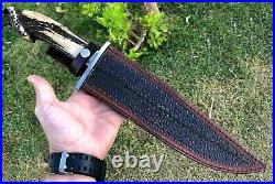 Custom Handmade Forged Tool Steel Antler Stag Burr Horn Bowie Knife With Sheath