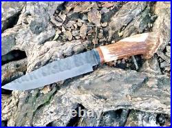 Custom Handmade Hunting Bowie Knife Stag Horn Handle With Leather Sheath
