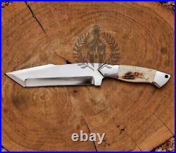Custom Handmade Hunting Tanto Knife 13`` Stage Horn Bowie Knife With Sheath