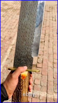 Custom Handmade Spinal Broker Jungle Hunting Bowie Knife With Leather Sheath