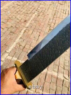 Custom Handmade Spinal Broker Jungle Hunting Bowie Knife With Leather Sheath